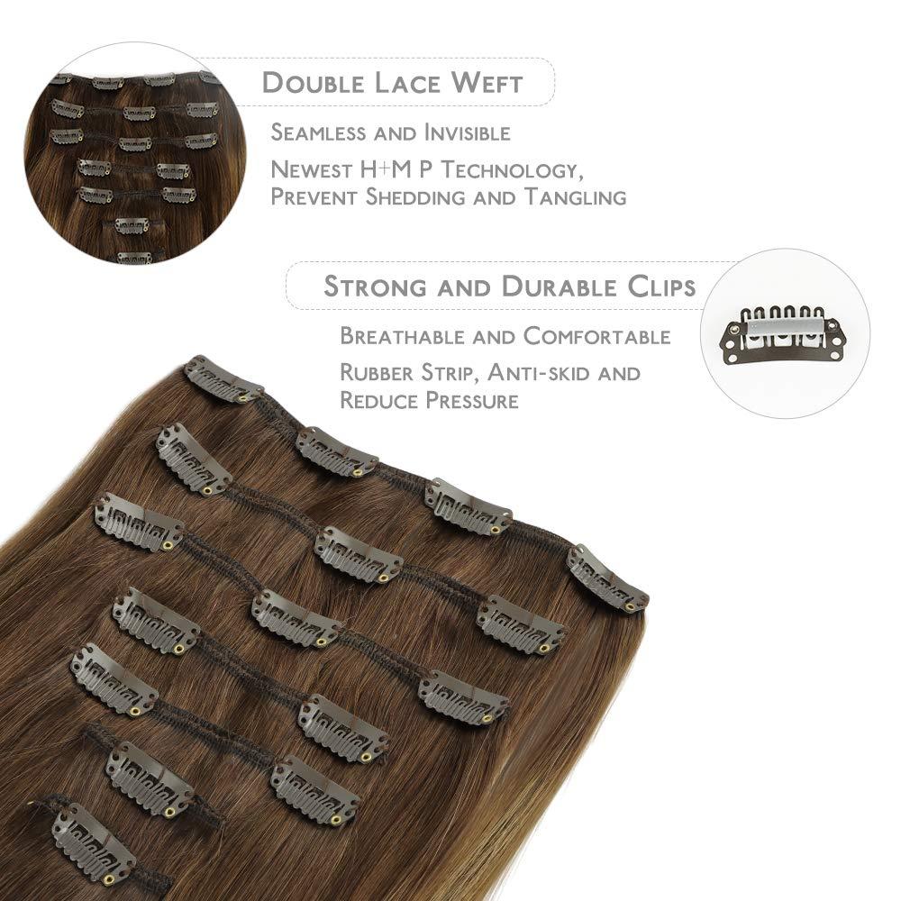 imageWENNALIFE Real Human Hair Extensions 14 Inch 120g 7pcs Balayage Chocolate Brown to Caramel Blonde