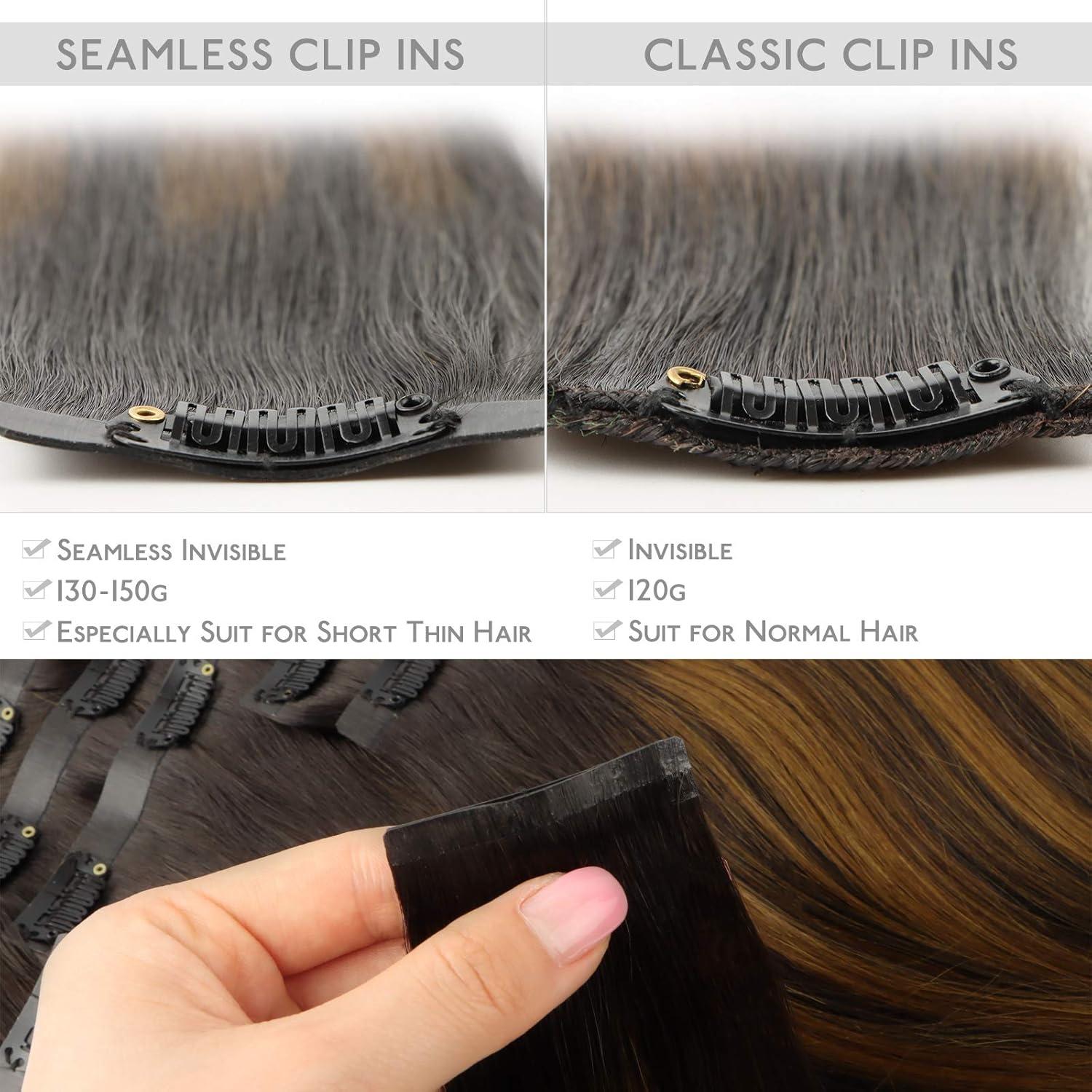 imageWENNALIFE Seamless Clip In Hair Extensions 14 Inch 130g 7pcs Balayage Dark Brown to Chestnut Brown Hair Extensions Clip in Human Hair Invisible PU Skin Weft Natural Remy Human Hair Extensions