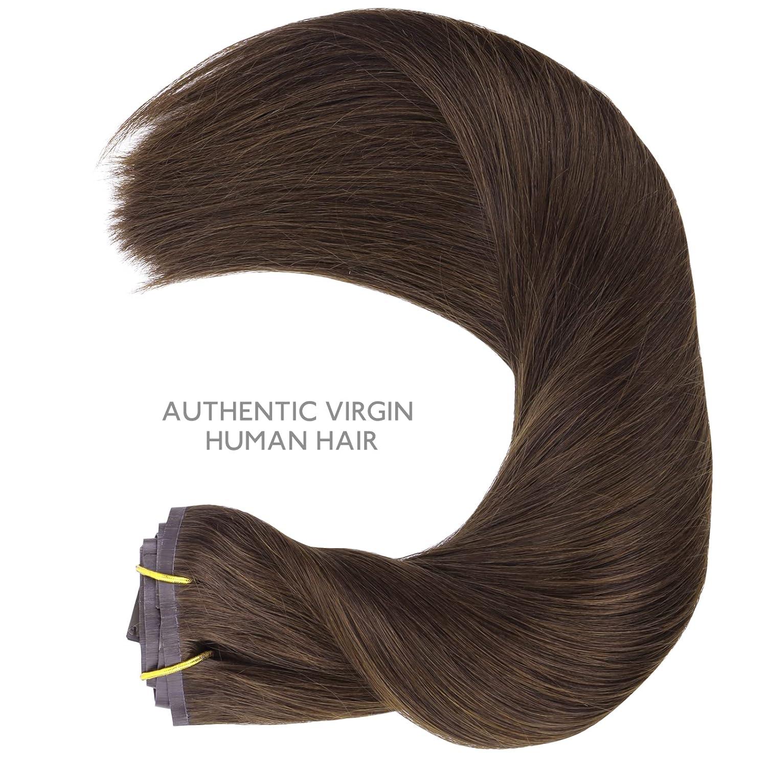 imageWENNALIFE Seamless Clip In Hair Extensions 16 Inch 130g 7pcs Light Dark Brown Hair Extensions Clip in Human Hair Invisible PU Skin Weft Natural Remy Human Hair Extensions