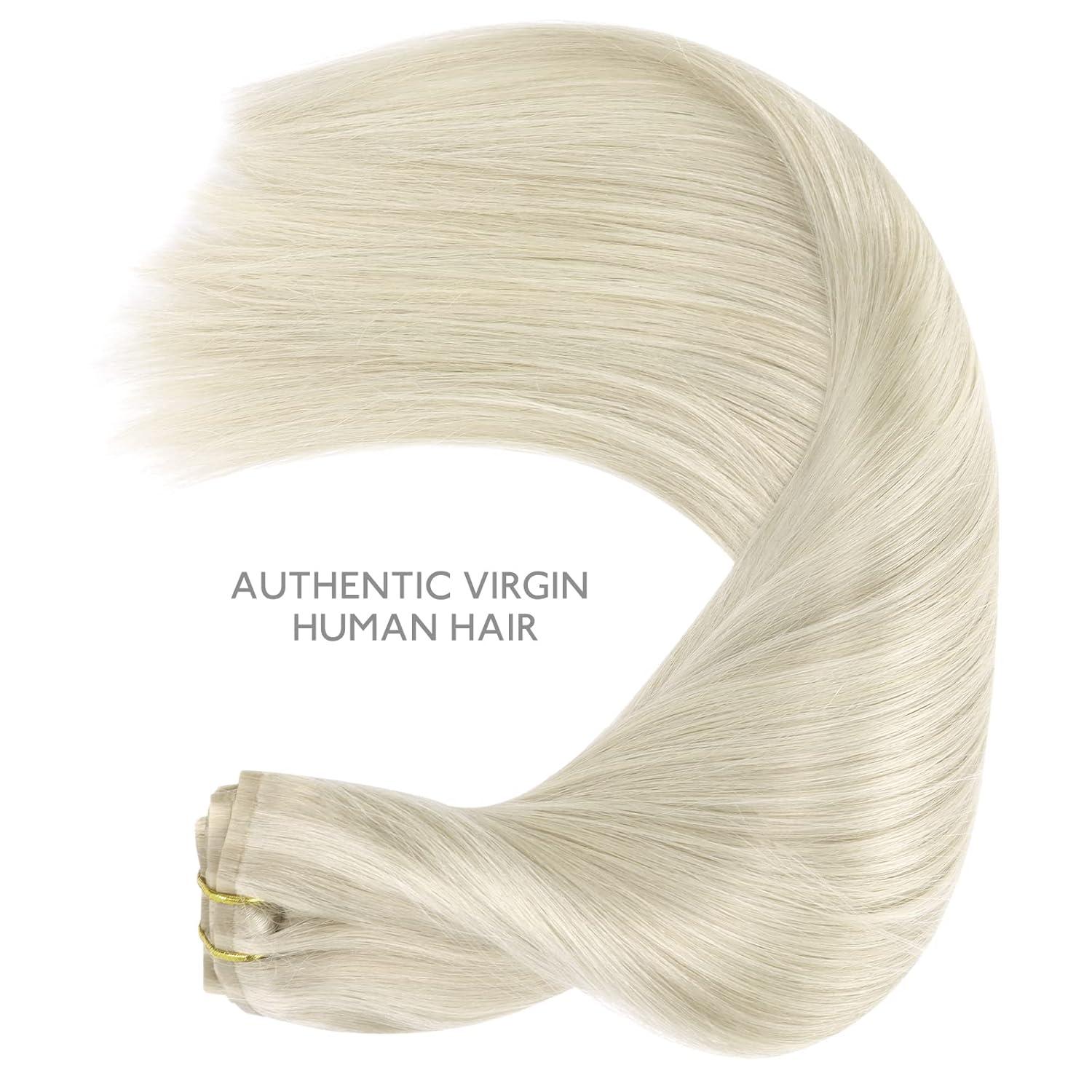 imageWENNALIFE Seamless Clip In Hair Extensions 16 Inch 7pcs 130g Ash Blonde Highlighted Platinum Blonde Hair Extensions Clip In Real Human Hair Extensions Clip In Invisible PU Weft Human Hair Extensions
