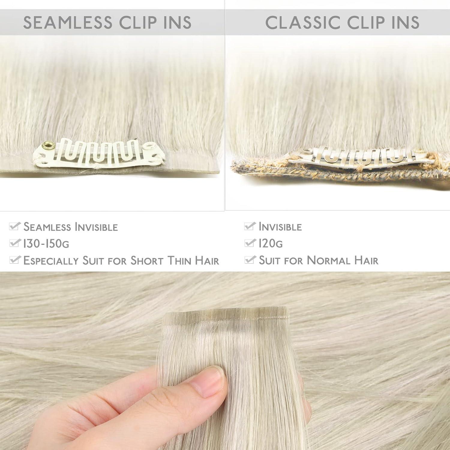 imageWENNALIFE Seamless Clip In Hair Extensions 16 Inch 7pcs 130g Ash Blonde Highlighted Platinum Blonde Hair Extensions Clip In Real Human Hair Extensions Clip In Invisible PU Weft Human Hair Extensions