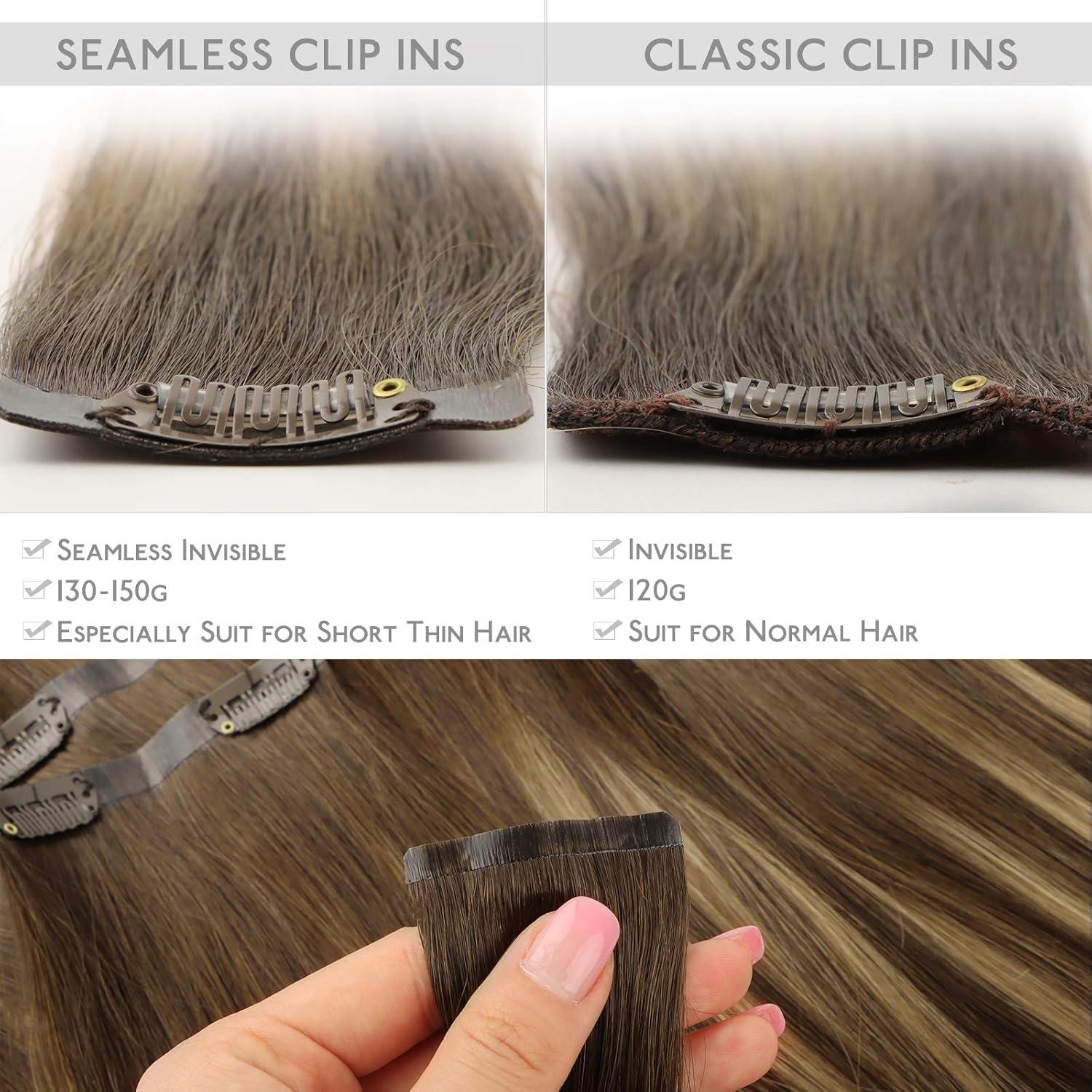 imageWENNALIFE Seamless Clip In Hair Extensions 20 Inch 150g 7pcs Balayage Chocolate Brown to Caramel Blonde Hair Extensions Clip In Human Hair Invisible PU Skin Weft Natural Remy Human Hair Extensions