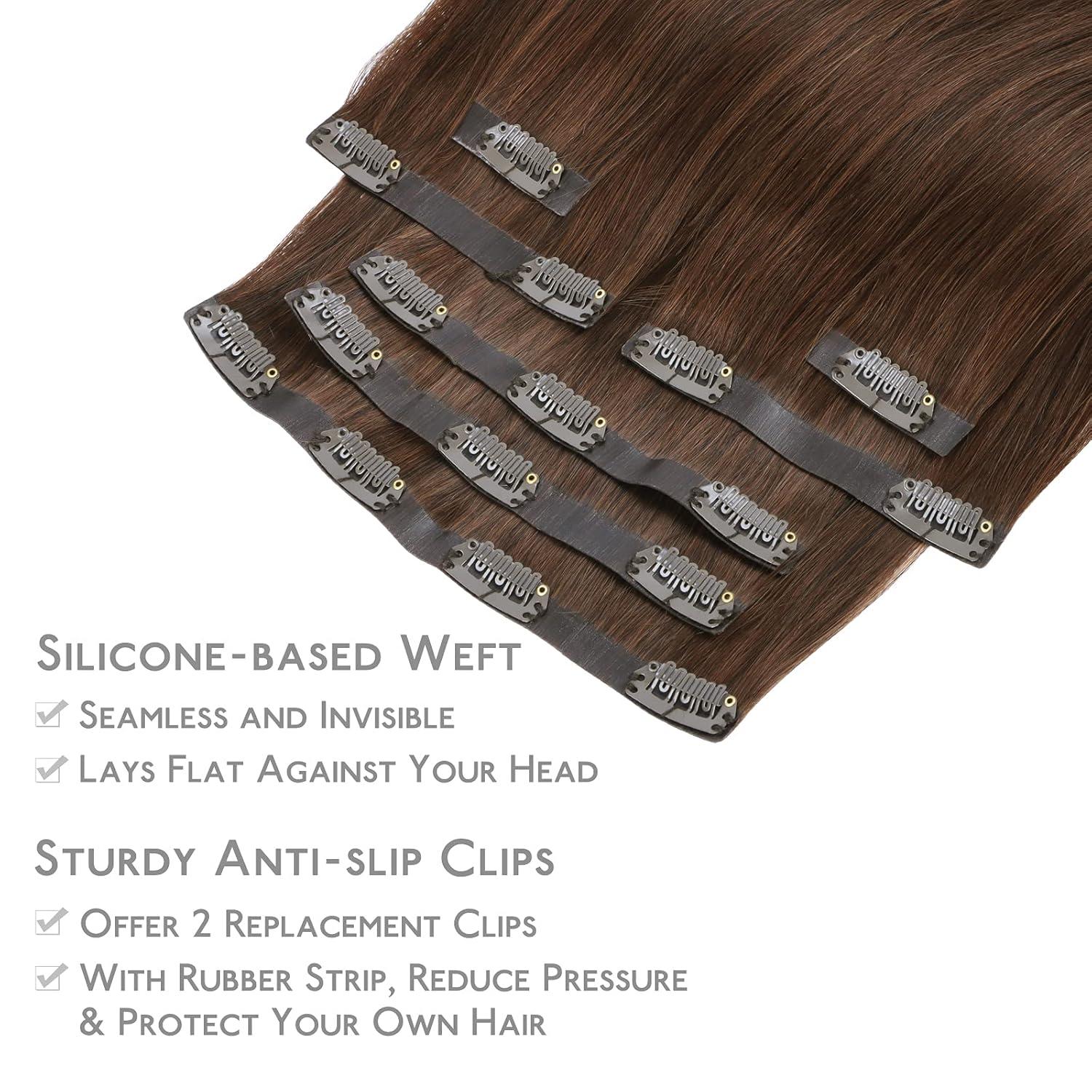 imageWENNALIFE Seamless Clip In Hair Extensions 22 Inch 150g 7pcs Chocolate Brown Hair Extensions Clip in Human Hair Invisible PU Skin Weft Natural Remy Human Hair Extensions