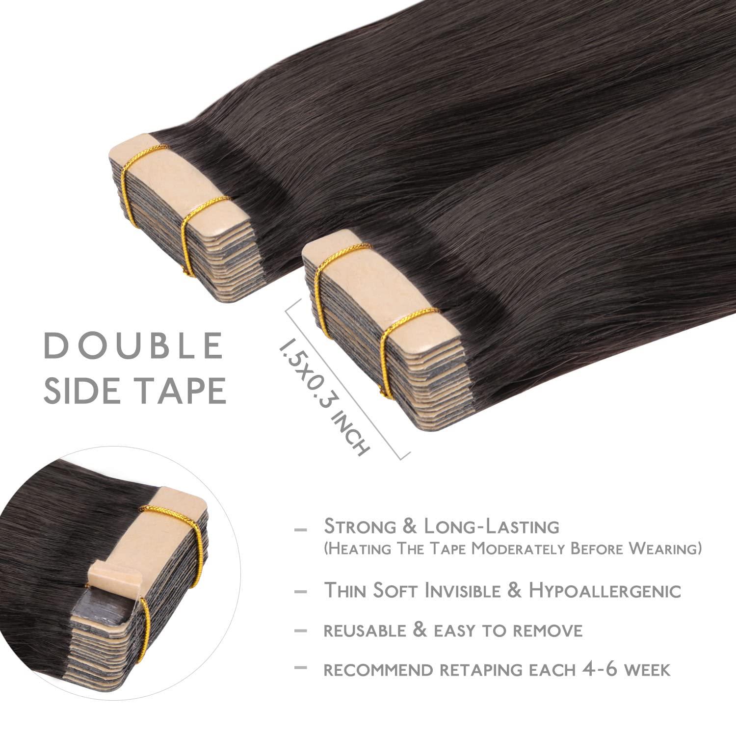 imageWENNALIFE Tape in Hair Extensions 20pcs 14 Inch 50g Dark Brown to Chestnut Brown and Dirty Blonde Remy Human Hair Coloured Tape Extensions