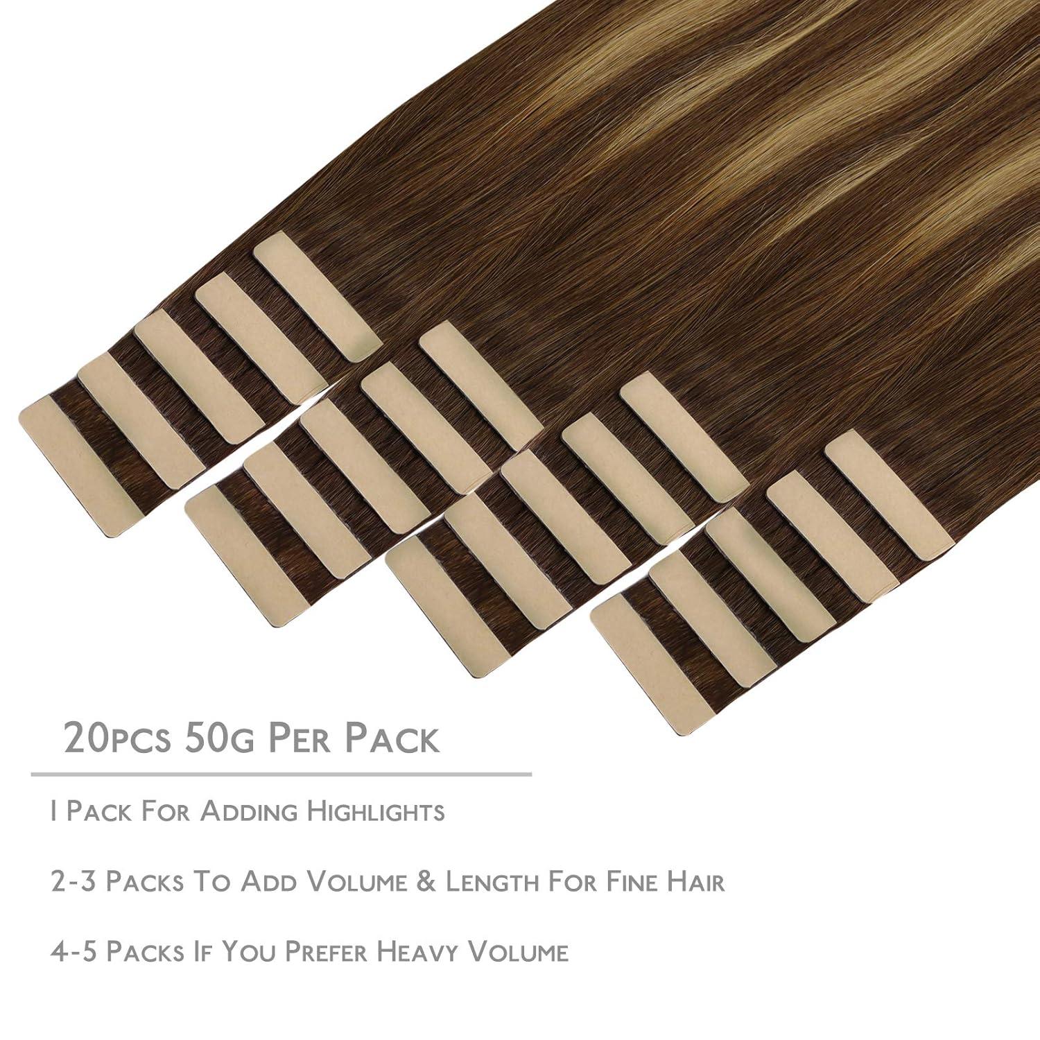 imageWENNALIFE Tape in Hair Extensions Human Hair 20pcs 16 inch 50g Balayage Chocolate Brown to Caramel Blonde Remy Tape Hair Extensions Real Human Hair Tape Extensions Coloured Hair Extensions