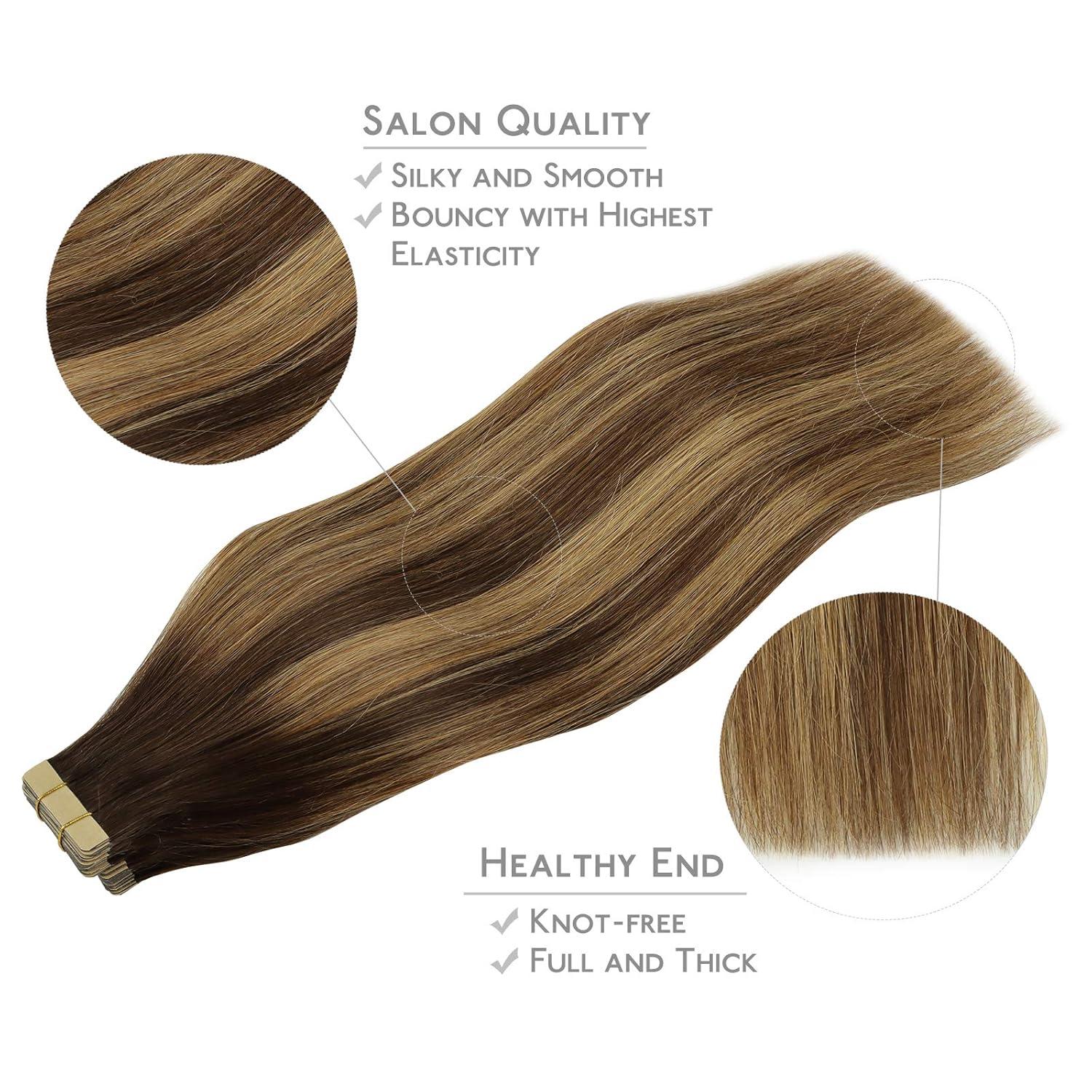 imageWENNALIFE Tape in Hair Extensions Human Hair 20pcs 16 inch 50g Balayage Chocolate Brown to Caramel Blonde Remy Tape Hair Extensions Real Human Hair Tape Extensions Coloured Hair Extensions