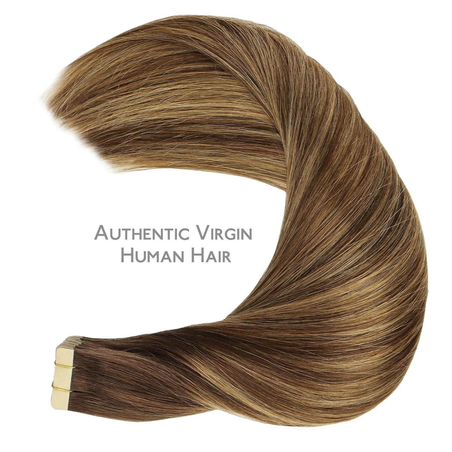 imageWENNALIFE Tape in Hair Extensions Human Hair 20pcs 16 inch 50g Balayage Chocolate Brown to Caramel Blonde Remy Tape Hair Extensions Real Human Hair Tape Extensions Coloured Hair Extensions