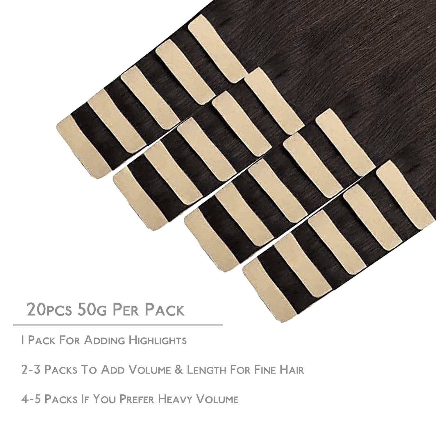 imageWENNALIFE Tape in Hair Extensions Human Hair 20pcs 20 inch 50g Dark Brown to Chestnut Brown and Dirty Blonde Remy Tape Hair Extensions Real Human Hair Tape Extensions Coloured Hair Extensions