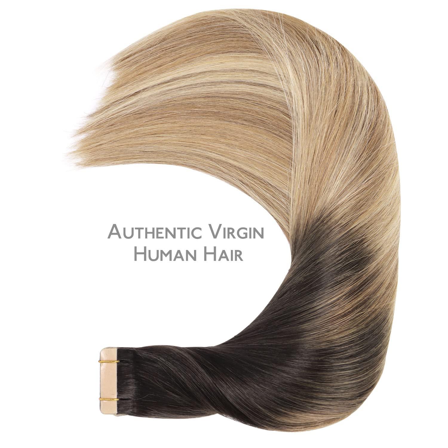 imageWENNALIFE Tape in Hair Extensions Human Hair 20pcs 20 inch 50g Dark Brown to Chestnut Brown and Dirty Blonde Remy Tape Hair Extensions Real Human Hair Tape Extensions Coloured Hair Extensions