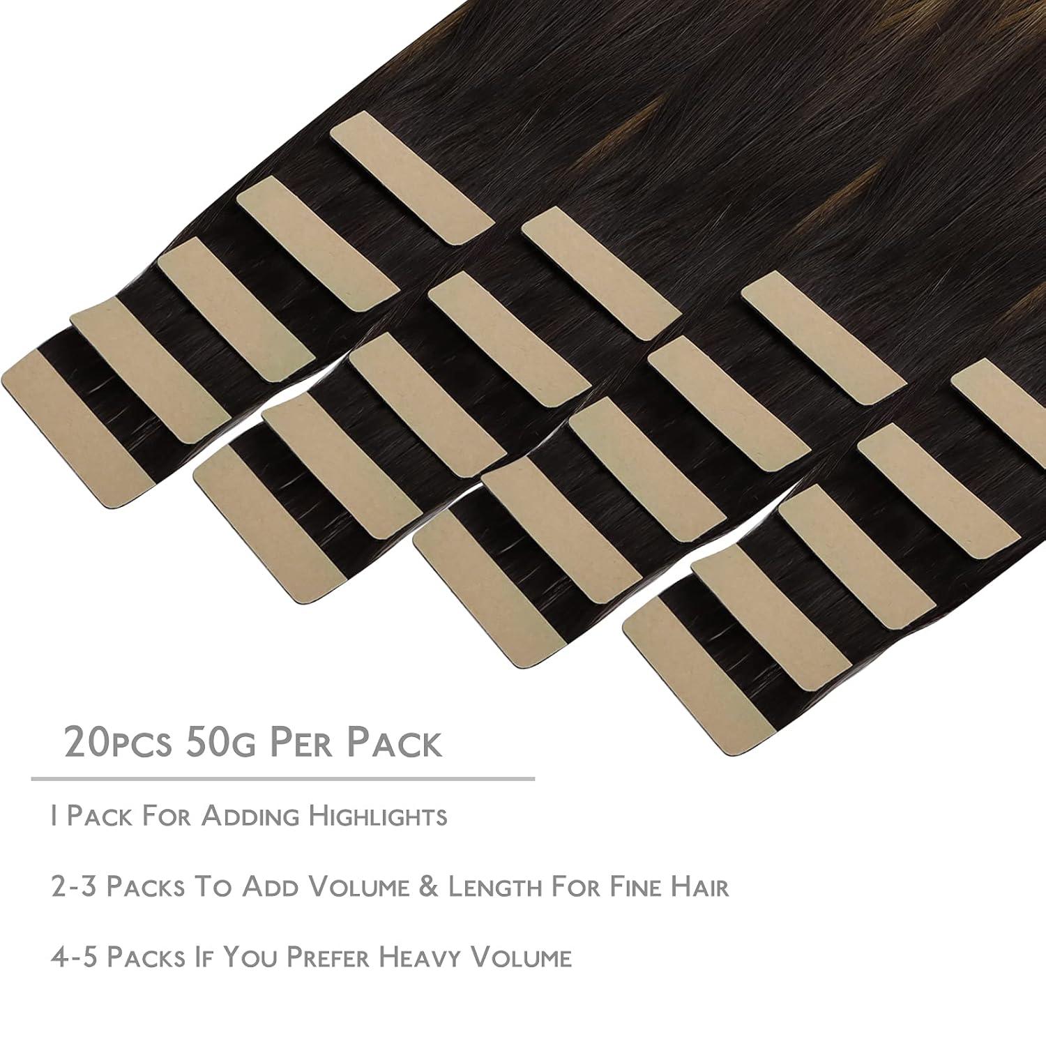 imageWENNALIFE Tape in Hair Extensions Human Hair 20pcs 22 inch 50g Balayage Dark Brown Mixed Chestnut Brown Remy Tape Hair Extensions Real Human Hair Extensions Coloured