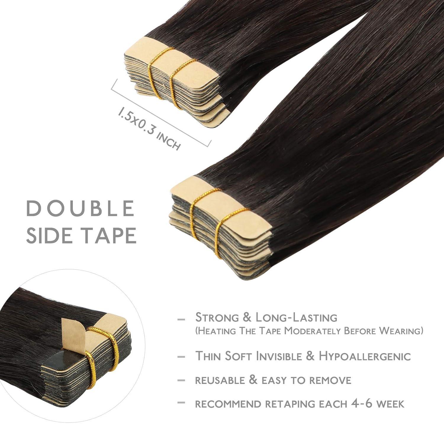 imageWENNALIFE Tape in Hair Extensions Human Hair 20pcs 50g 14 inch Dark Brown Remy Hair Extensions for Women Tape Ins Straight Extensiones De Cabello Humano Skin Weft