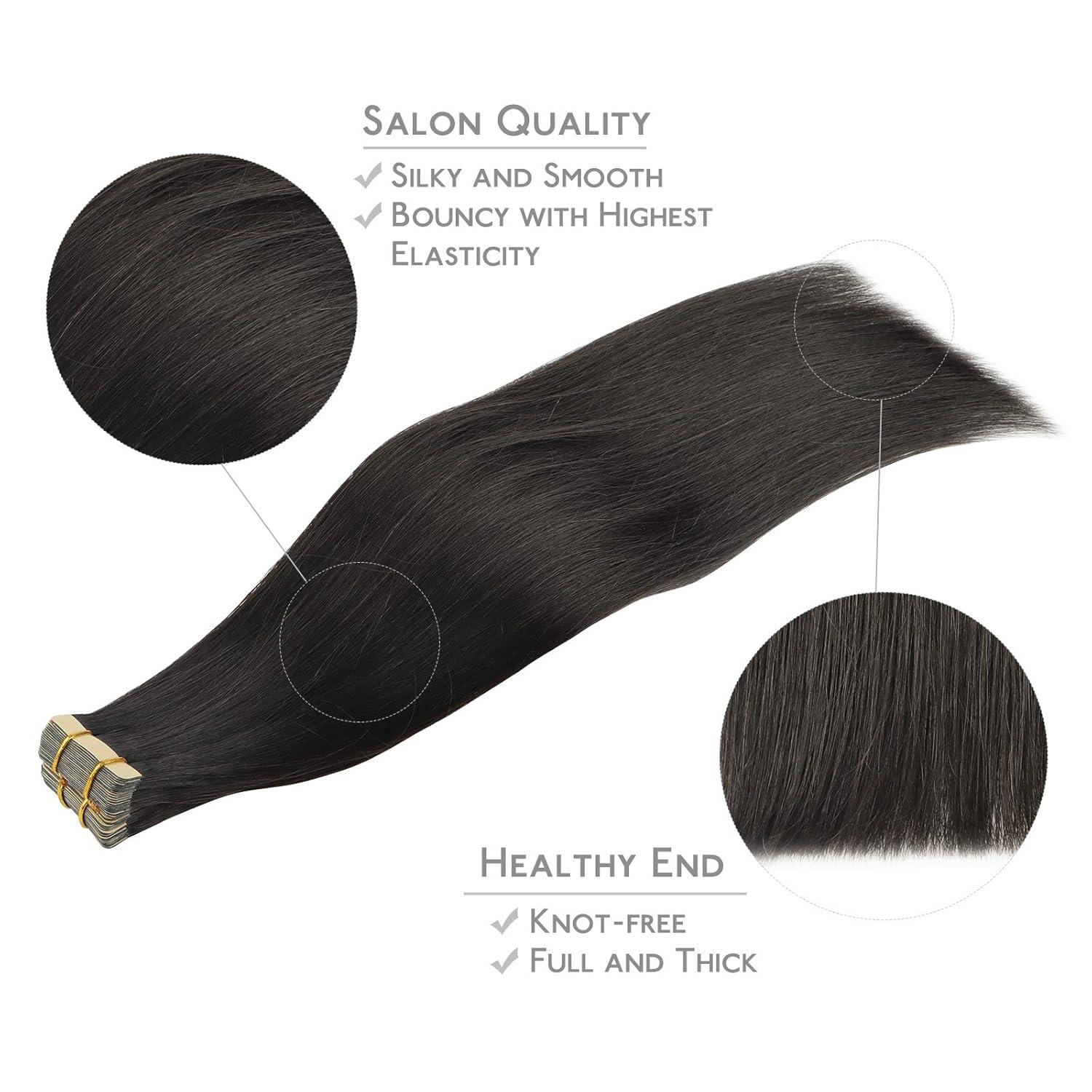imageWENNALIFE Tape in Hair Extensions Human Hair 20pcs 50g 16 inch Natural Black Remy Hair Extensions Straight Human Hair Tape in Extensions Skin Weft Tape Extensions Human Hair
