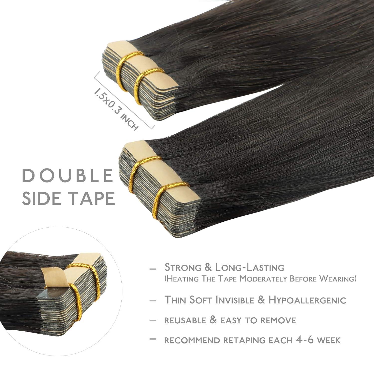imageWENNALIFE Tape in Hair Extensions Human Hair 20pcs 50g 16 inch Natural Black Remy Hair Extensions Straight Human Hair Tape in Extensions Skin Weft Tape Extensions Human Hair