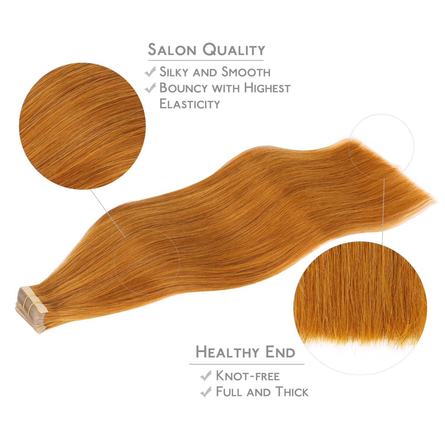 imageWENNALIFE Tape in Hair Extensions Human Hair 20pcs 50g 20 inch Auburn Ginger Remy Hair Extensions Straight Human Hair Tape in Extensions Skin Weft Tape Extensions Human Hair
