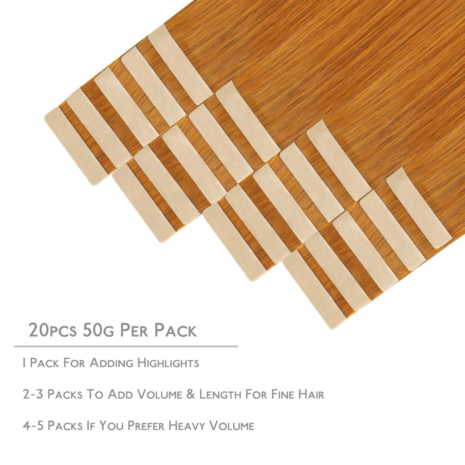 imageWENNALIFE Tape in Hair Extensions Human Hair 20pcs 50g 20 inch Auburn Ginger Remy Hair Extensions Straight Human Hair Tape in Extensions Skin Weft Tape Extensions Human Hair