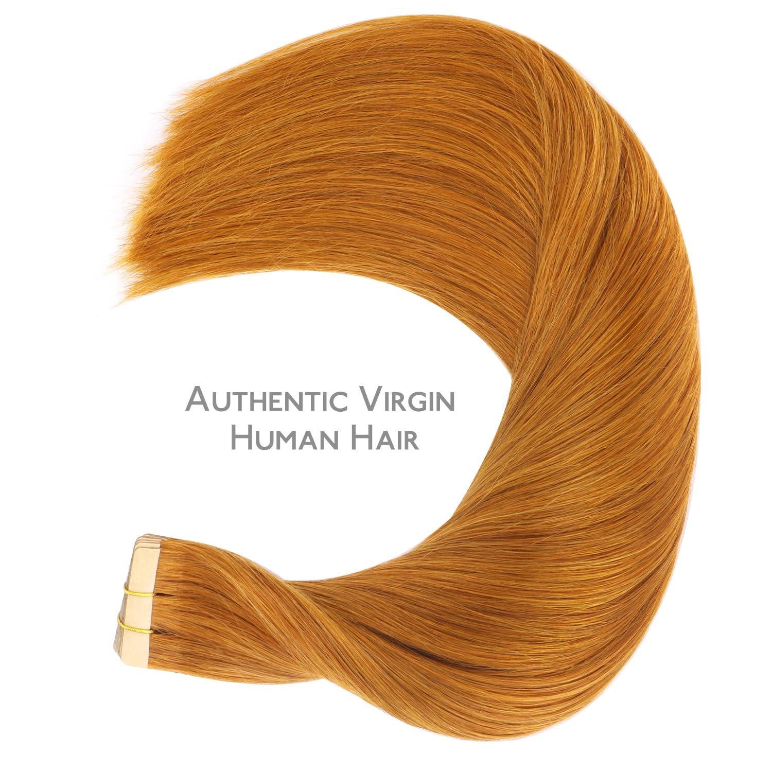 imageWENNALIFE Tape in Hair Extensions Human Hair 20pcs 50g 20 inch Auburn Ginger Remy Hair Extensions Straight Human Hair Tape in Extensions Skin Weft Tape Extensions Human Hair