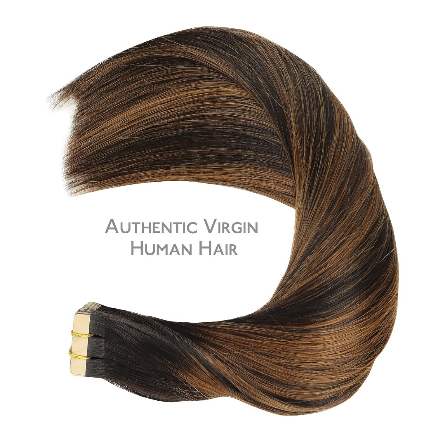 imageWENNALIFE Tape in Hair Extensions Human Hair 20pcs 50g 20 inch Natural Black Mixed Chestnut Brown Remy Hair Extensions Straight Human Hair Tape in Extensions Skin Weft Tape Extensions Human Hair