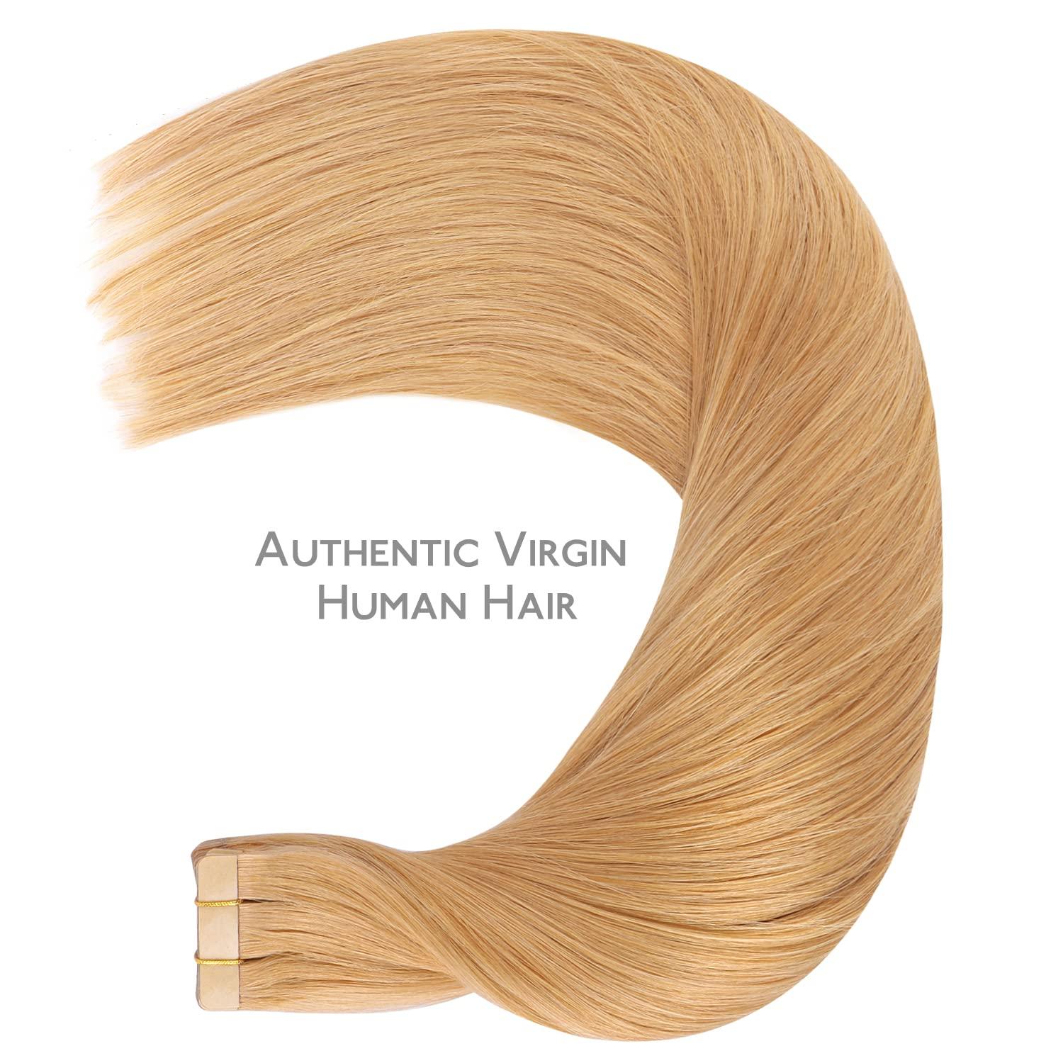 imageWENNALIFE Tape in Hair Extensions Human Hair 20pcs 50g 20 inch Strawberry Blonde Remy Hair Extensions Straight Human Hair Tape in Extensions Skin Weft Tape Extensions Human Hair