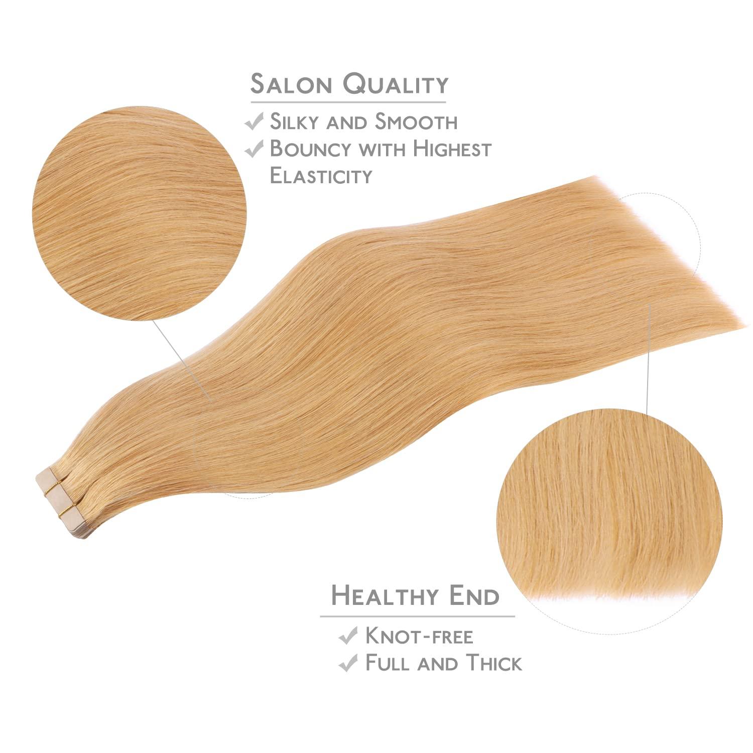 imageWENNALIFE Tape in Hair Extensions Human Hair 20pcs 50g 20 inch Strawberry Blonde Remy Hair Extensions Straight Human Hair Tape in Extensions Skin Weft Tape Extensions Human Hair