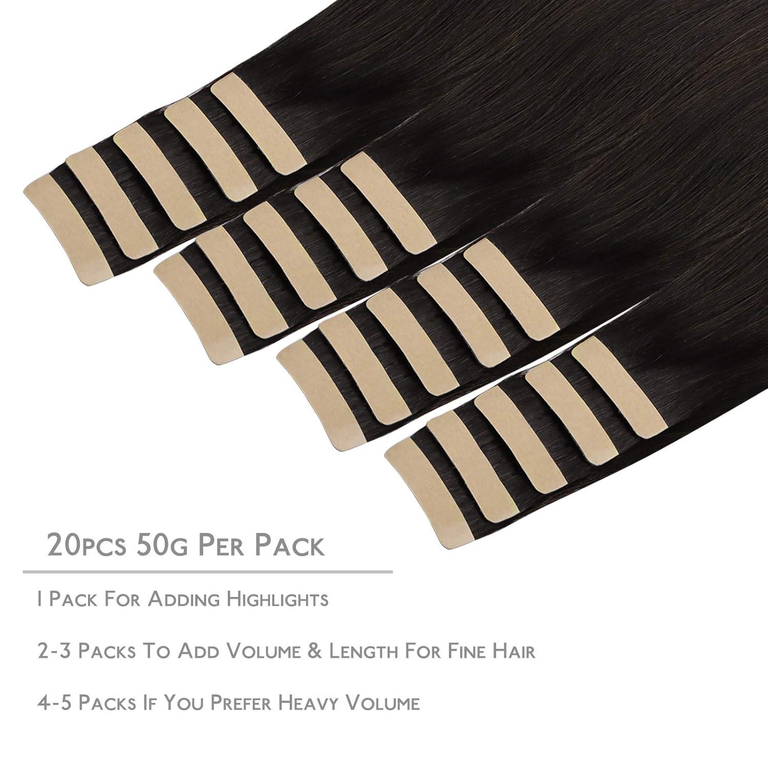 imageWENNALIFE Tape in Hair Extensions Human Hair 20pcs 50g 22 inch Dark Brown Remy Hair Extensions for Women Tape Ins Straight Extensiones De Cabello Humano Skin Weft