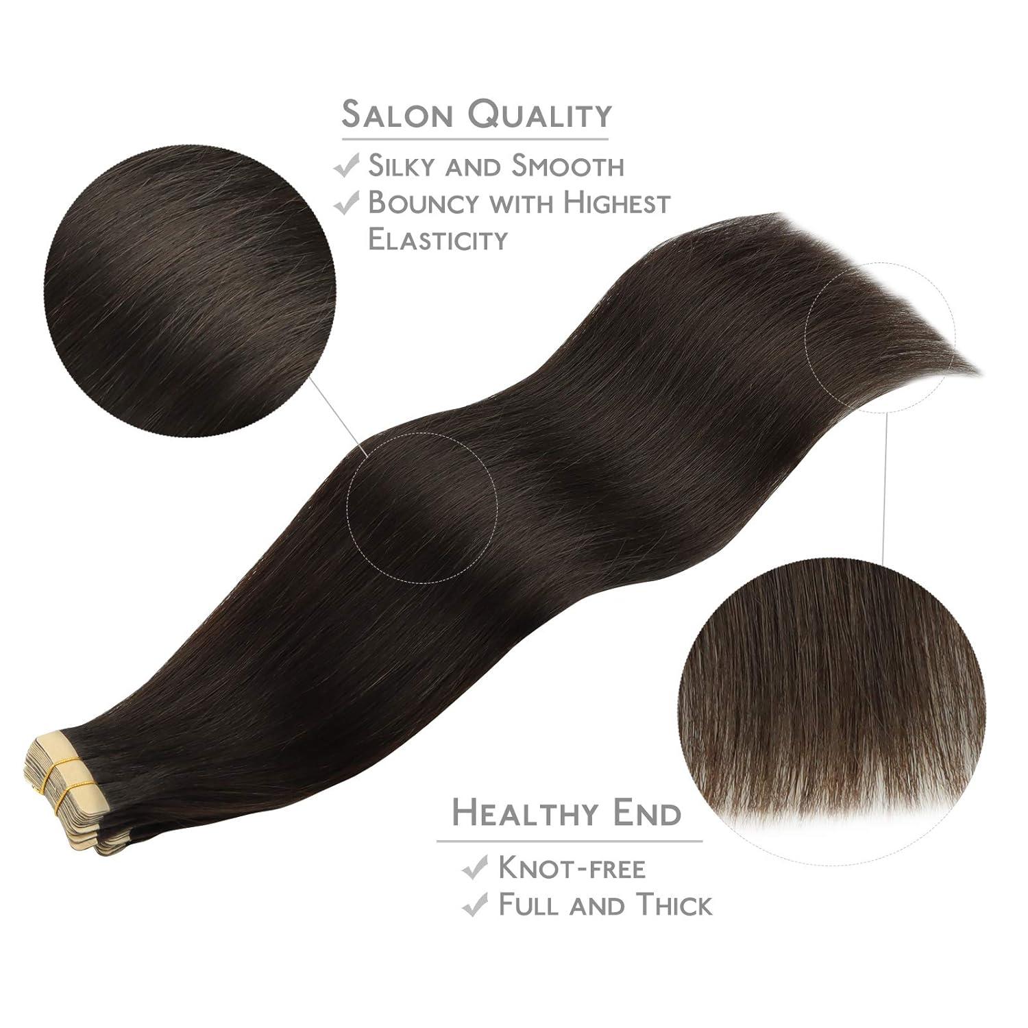 imageWENNALIFE Tape in Hair Extensions Human Hair 20pcs 50g 22 inch Dark Brown Remy Hair Extensions for Women Tape Ins Straight Extensiones De Cabello Humano Skin Weft