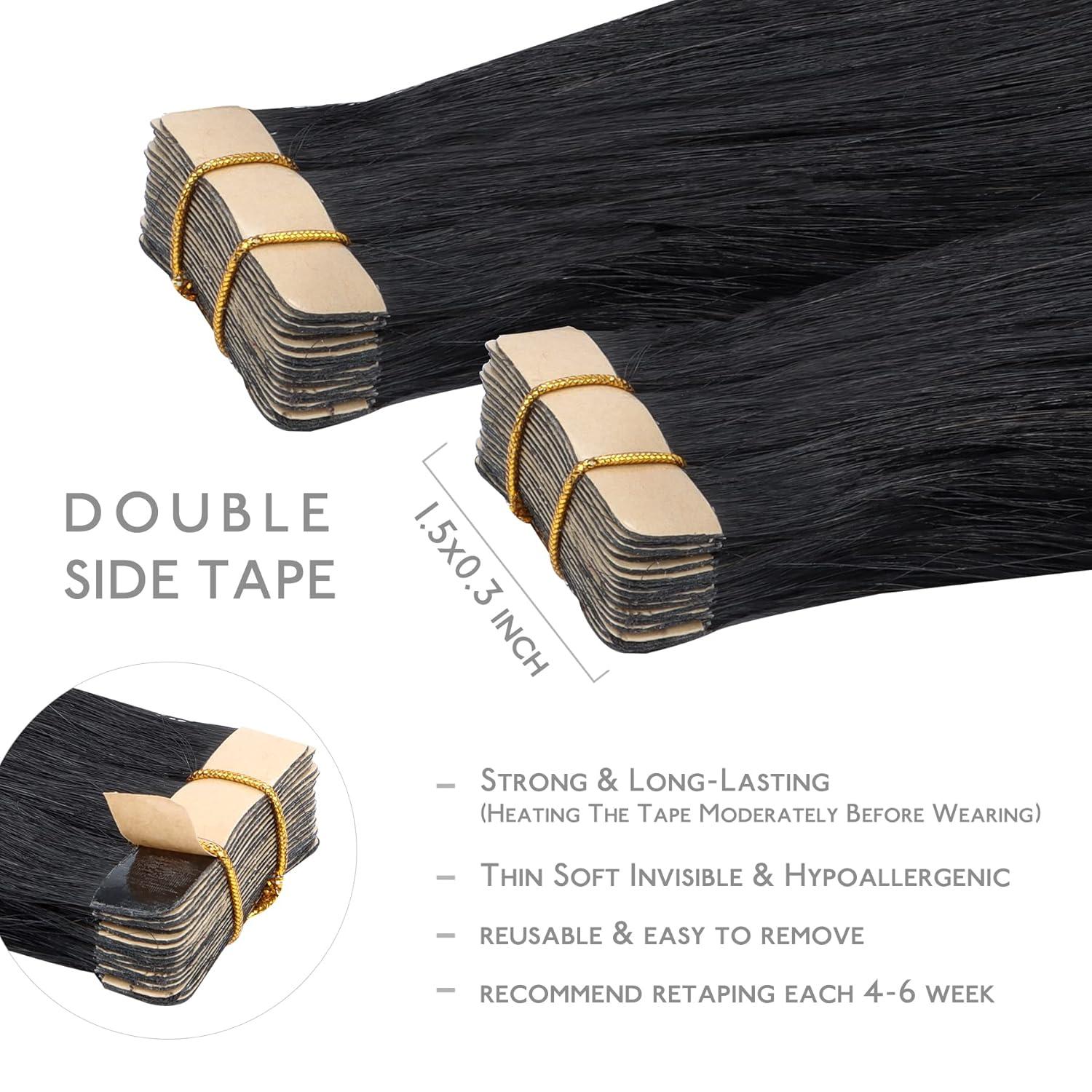 imageWENNALIFE Tape in Hair Extensions Human Hair 20pcs 50g 22 inch Jet Black Remy Hair Extensions Straight Human Hair Tape in Extensions Skin Weft Tape Extensions Human Hair
