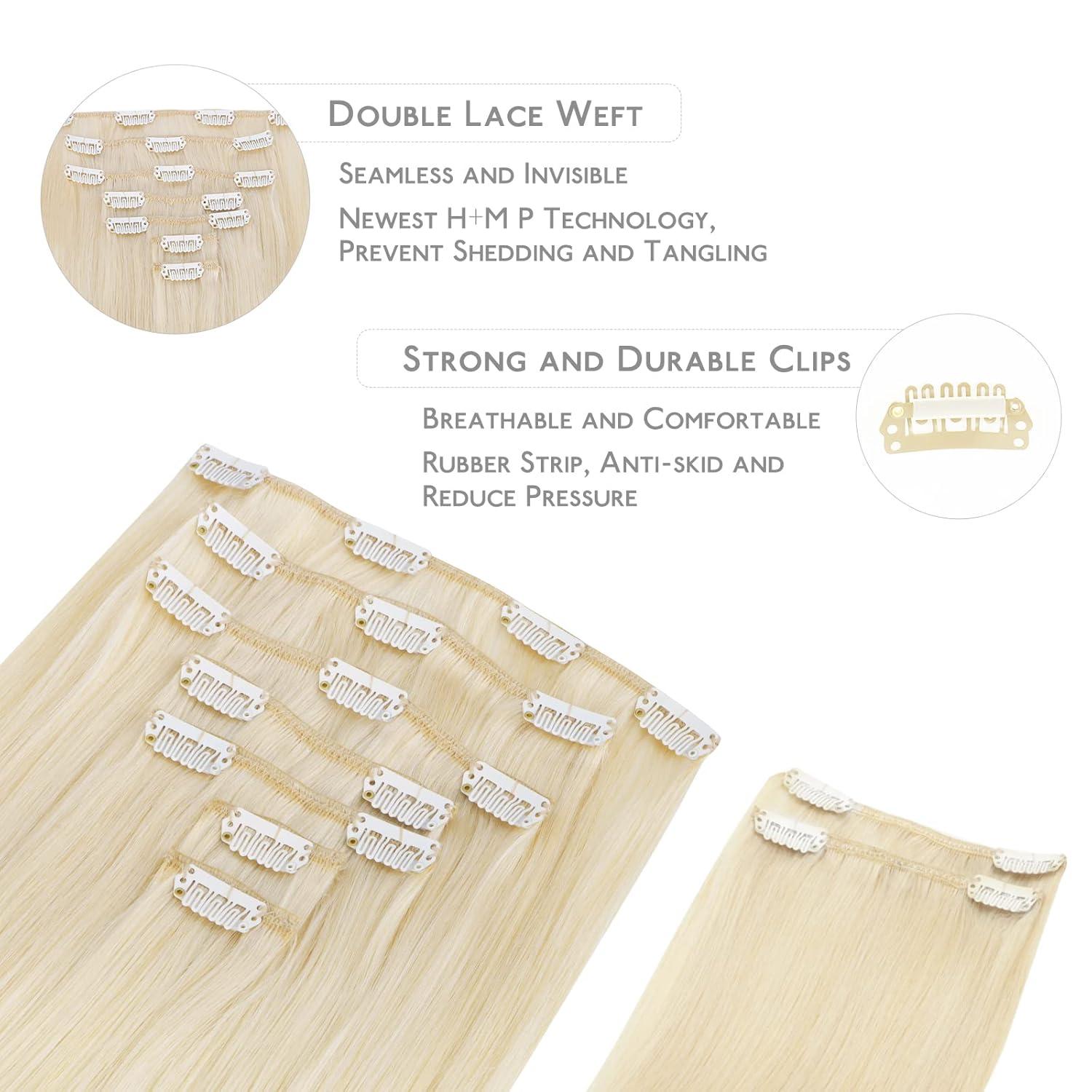imageWennalife Clip in Human Hair Extensions 18 Inch 150g 9pcs Clip in Hair Extensions Real Human Hair Platinum Blonde Human Hair Clip in Extensions Remy Human Hair Extensions Clip Ins Double Weft