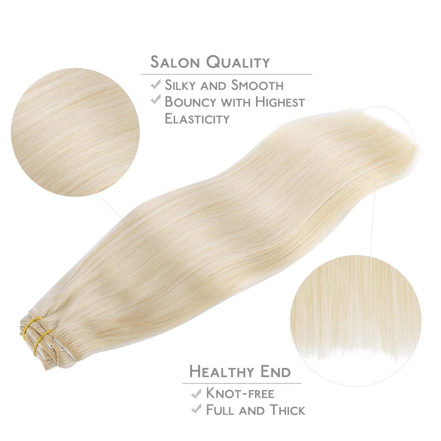 imageWennalife Clip in Human Hair Extensions 18 Inch 150g 9pcs Clip in Hair Extensions Real Human Hair Platinum Blonde Human Hair Clip in Extensions Remy Human Hair Extensions Clip Ins Double Weft