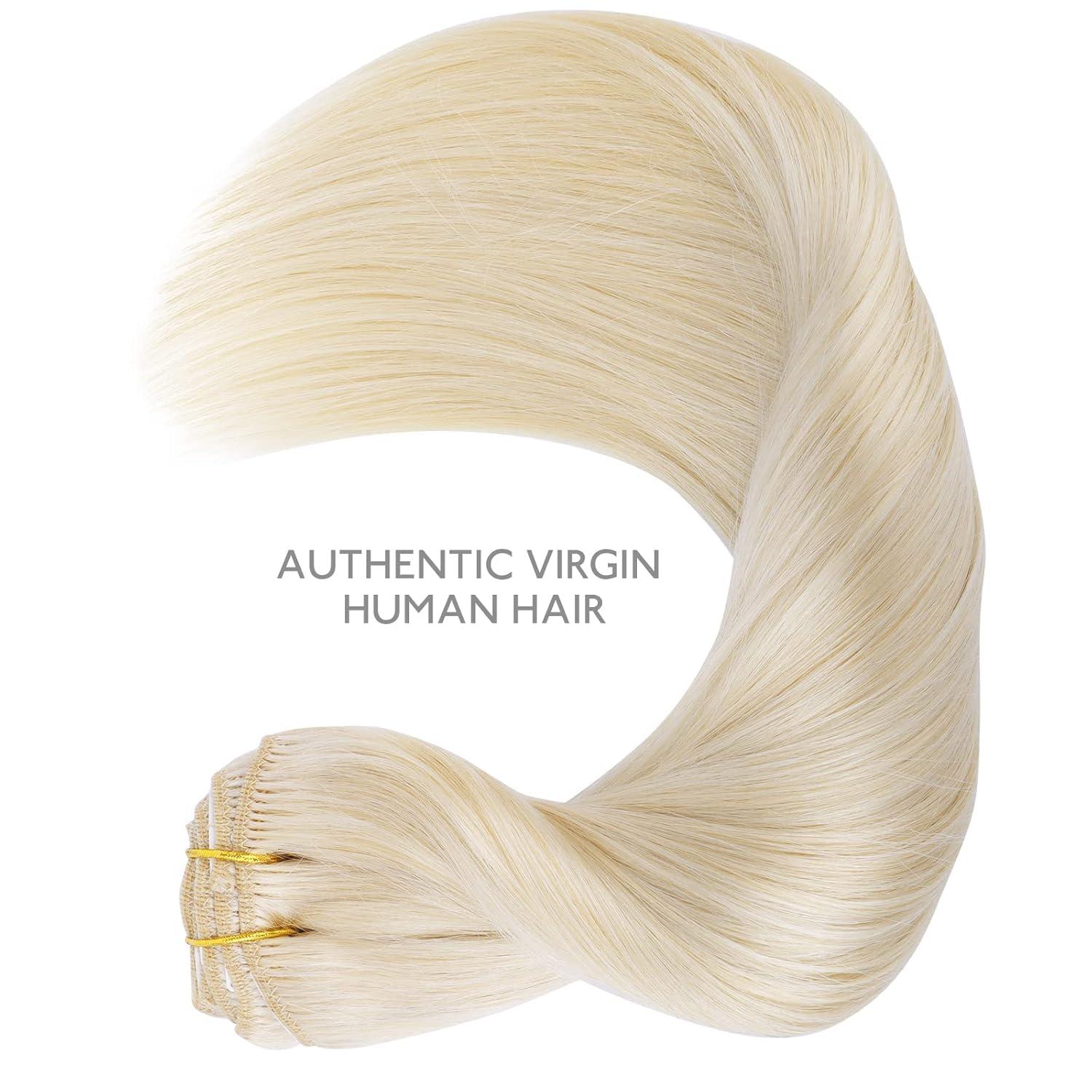 imageWennalife Clip in Human Hair Extensions 18 Inch 150g 9pcs Clip in Hair Extensions Real Human Hair Platinum Blonde Human Hair Clip in Extensions Remy Human Hair Extensions Clip Ins Double Weft