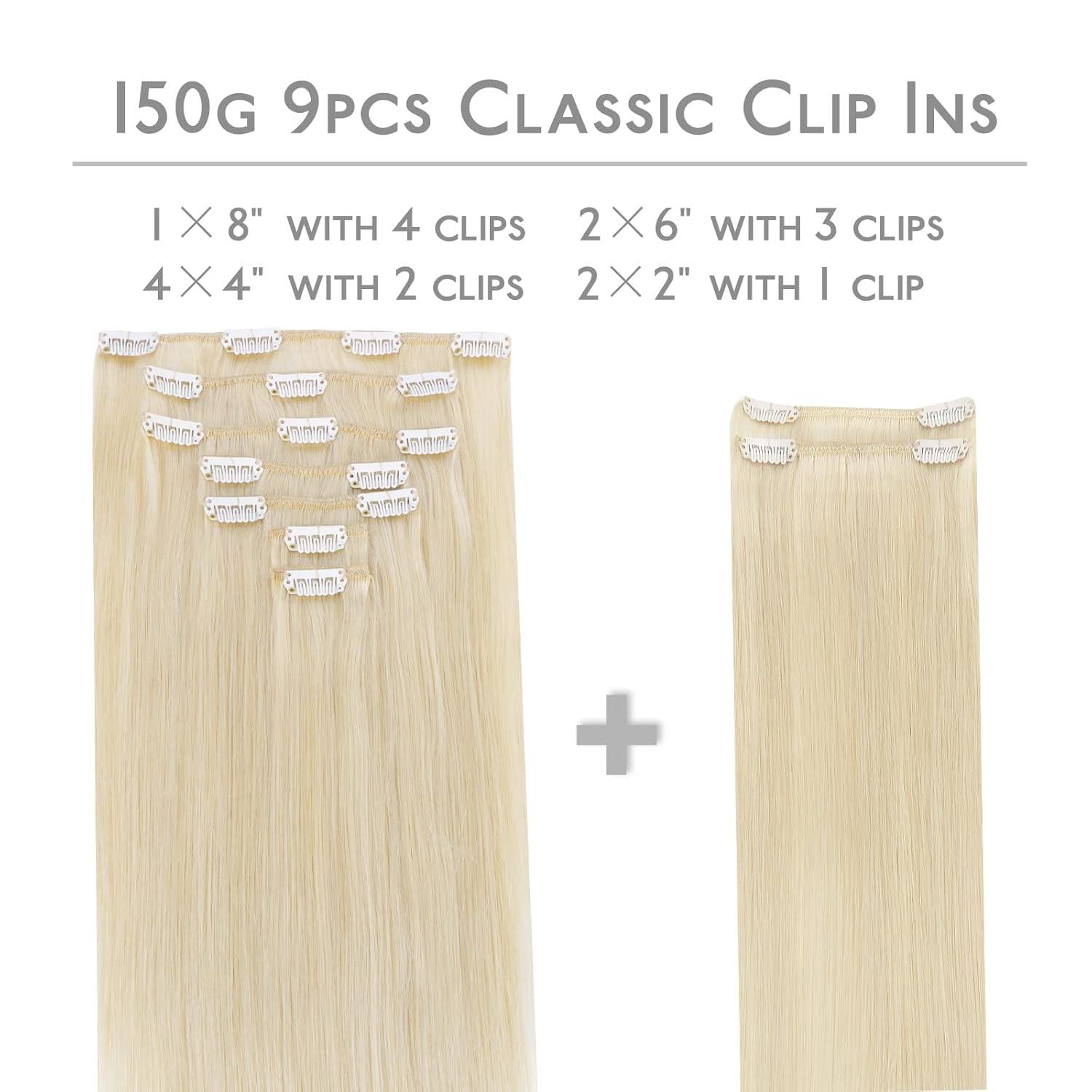 imageWennalife Clip in Human Hair Extensions 18 Inch 150g 9pcs Clip in Hair Extensions Real Human Hair Platinum Blonde Human Hair Clip in Extensions Remy Human Hair Extensions Clip Ins Double Weft