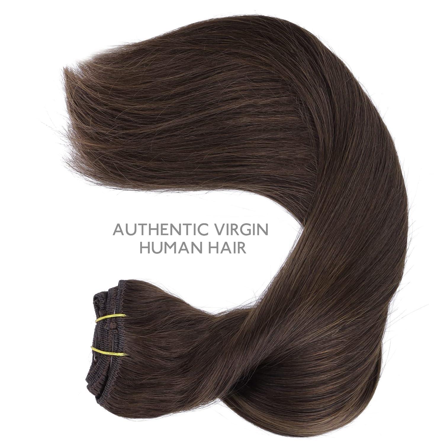 imageWennalife Clip in Human Hair Extensions 24 Inch 150g 9pcs Clip in Hair Extensions Real Human Hair Light Dark Brown Human Hair Clip in Extensions Remy Human Hair Extensions Clip Ins Double Weft