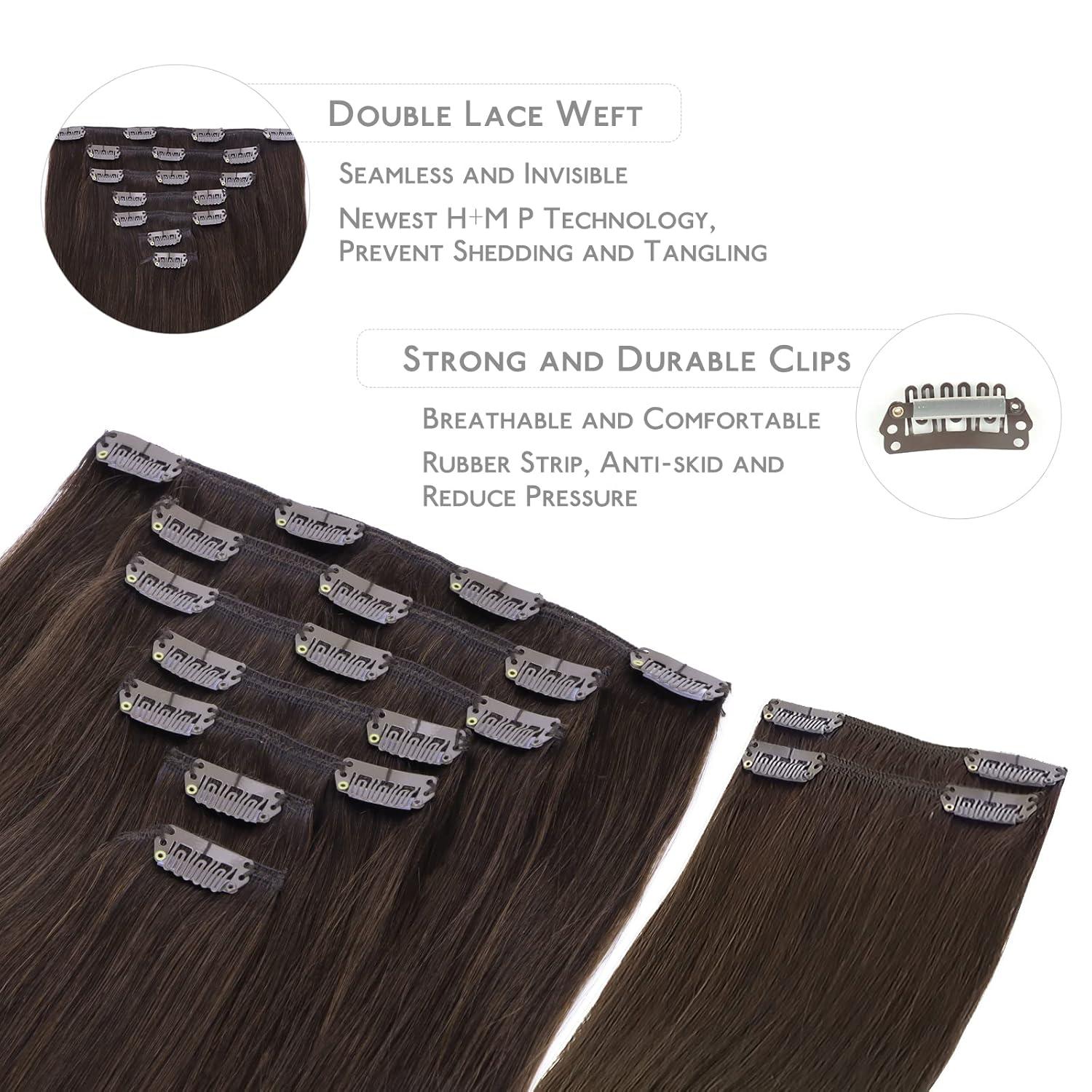 imageWennalife Clip in Human Hair Extensions 24 Inch 150g 9pcs Clip in Hair Extensions Real Human Hair Light Dark Brown Human Hair Clip in Extensions Remy Human Hair Extensions Clip Ins Double Weft