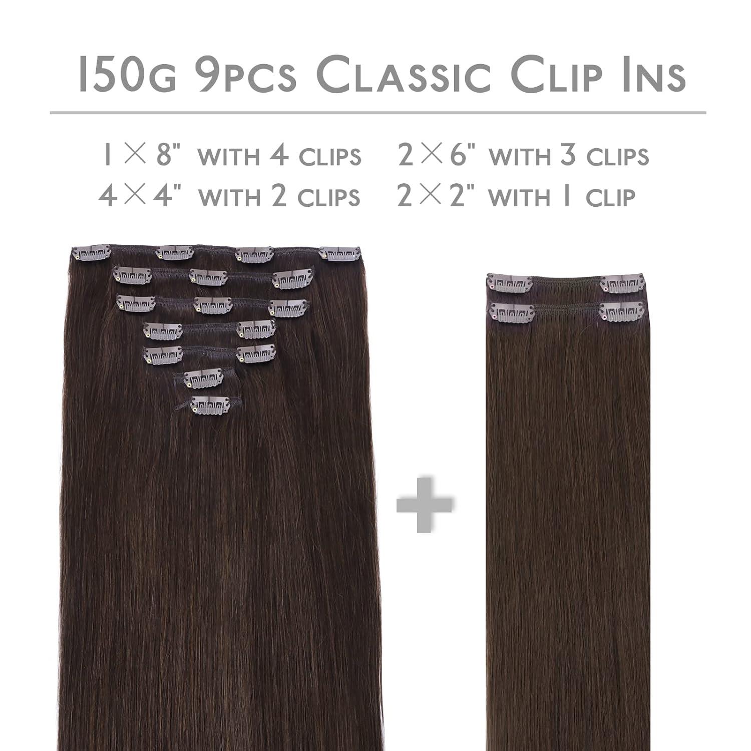 imageWennalife Clip in Human Hair Extensions 24 Inch 150g 9pcs Clip in Hair Extensions Real Human Hair Light Dark Brown Human Hair Clip in Extensions Remy Human Hair Extensions Clip Ins Double Weft