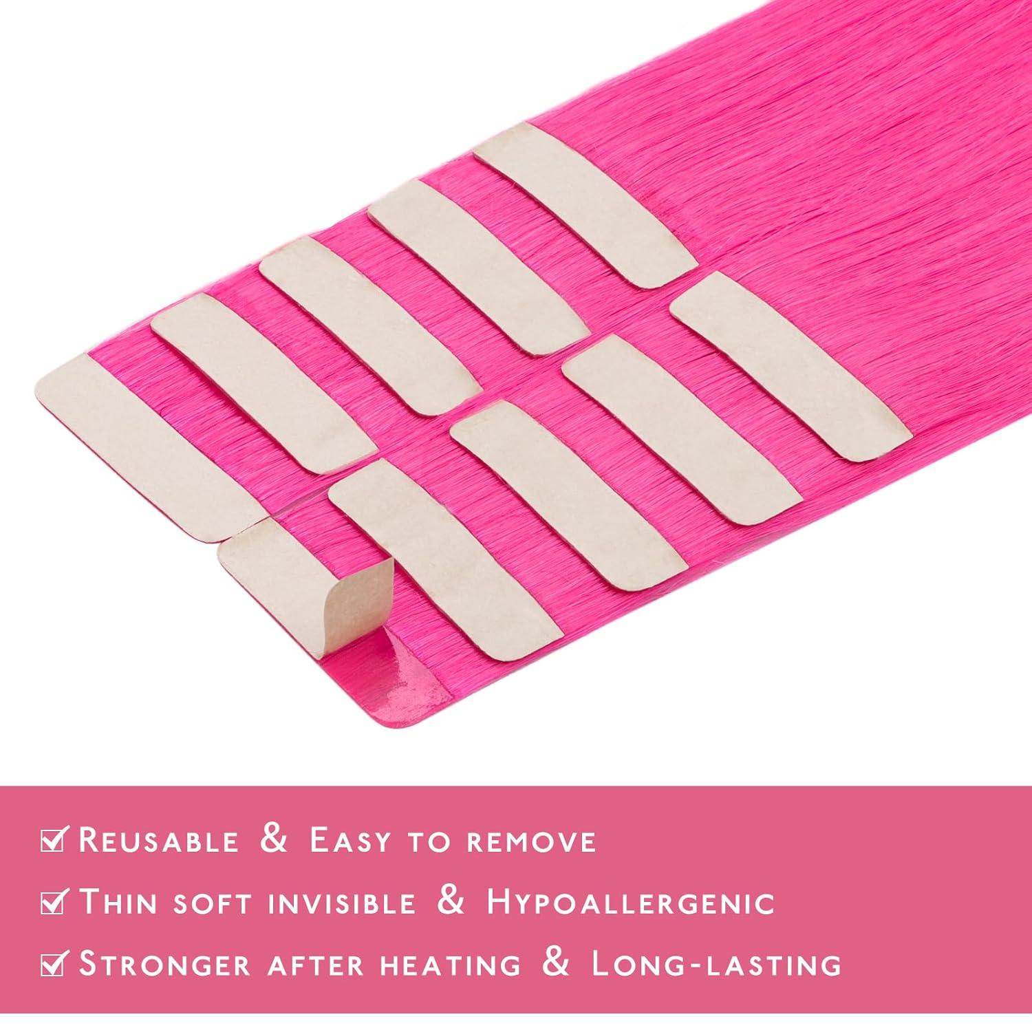 imageWennalife Tape in Hair Extensions Human Hair Hot Pink Tape in Extensions 10pcs 25g 14 inch Remy Invisible Tape Ins Straight Colored Soft Real Human Hair Tape in Extensions Refill Set Extensions