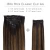 WENNALIFE Clip in Hair Extensions, 150g 14 Inch 9pcs Balayage Dark Brown to Chestnut Brown Human Hair Extensions Thicker Clip in Hair Extensions Real Human Hair Clip Set Double Weft