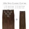 WENNALIFE Clip in Hair Extensions, 150g 14 Inch 9pcs Chocolate Brown Human Hair Extensions Thicker Clip in Hair Extensions Real Human Hair Clip Set Double Weft