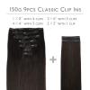 WENNALIFE Clip in Hair Extensions, 150g 14 Inch 9pcs Dark Brown Remy Hair Thicker Double Weft Extensiones De Cabello Humano Con Clip Ins Straight Full Volume