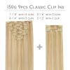 WENNALIFE Clip in Hair Extensions, 150g 14 Inch 9pcs Light Blonde Highlighted Golden Blonde Human Hair Extensions Thicker Real Human Hair Clip Set Double Weft