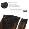 WENNALIFE Clip in Hair Extensions, 150g 16 Inch 9pcs Balayage Dark Brown to Chestnut Brown Human Hair Extensions Thicker Clip in Hair Extensions Real Human Hair Clip Set Double Weft