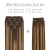 WENNALIFE Clip in Hair Extensions, 150g 20 Inch 9pcs Balayage Chocolate Brown to Honey Blonde Remy Hair Thicker Double Weft Extensiones De Cabello Humano Con Clip Ins Straight Full Volume