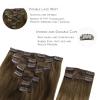 WENNALIFE Clip in Hair Extensions, 150g 22 Inch 9pcs Ombre Walnut Brown to Ash Brown and Bleach Blonde Human Hair Extensions Thicker Clip in Hair Extensions Real Human Hair Clip Set Double Weft