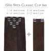 WENNALIFE Clip in Hair Extensions Real Human Hair, 20 Inch 150g 9pcs Human Hair Extensions Clip In Human Hair, Light Dark Brown Hair Extensions Clip In Real Hair Coloured Remy Human Hair Extensions