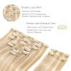 WENNALIFE Hair Extensions Clip In, 9pcs 16inch 150g Dirty Blonde Highlighted Bleach Blonde Thicker Clip In Hair Extensions Real Human Hair Remy hair extension Double Weft Clip in Human Hair Extensions