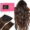 WENNALIFE Clip in Hair Extensions, 150g 16 Inch 9pcs Balayage Natural Black to Chestnut Brown Remy Hair Thicker Double Weft Extensiones De Cabello Humano Con Clip Ins Straight Full Volume