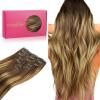 WENNALIFE Clip in Hair Extensions Real Human Hair, 16 Inch 120g 7pcs Balayage Chocolate Brown to Caramel Blonde Hair Extensions Clip in Human Hair Remy Clip in Hair Extensions Real Human Hair