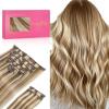 WENNALIFE Hair Extensions Clip In, 9pcs 18inch 150g Ash Brown Highlighted Golden Blonde Thicker Clip In Hair Extensions Real Human Hair Remy hair extension Double Weft Clip in Human Hair Extensions