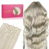 WENNALIFE Seamless Clip In Hair Extensions, 16 Inch 7pcs 130g Ash Blonde Highlighted Platinum Blonde Hair Extensions Clip In Real Human Hair Extensions Clip In Invisible PU Weft Human Hair Extensions