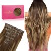 WENNALIFE Seamless Clip In Hair Extensions, 20 Inch 150g 7pcs Balayage Chocolate Brown to Caramel Blonde Hair Extensions Clip In Human Hair Invisible PU Skin Weft Natural Remy Human Hair Extensions