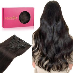 WENNALIFE Clip in Hair Extensions Real Human Hair, 16 Inch 120g 7pcs Dark Brown Human Hair Remy Clip in Hair Extensions Real Human Hair Double Weft