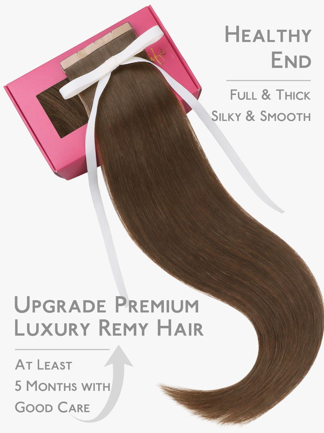 imageWENNALIFE 8cm Tape in Hair Extensions Real Human Hair Tape Weft Hair Extensions Human Hair 16 inch 50g 10pcs Cool Ash Brown Luxury Remy Hair Straight Extensiones De Cabello Hmano